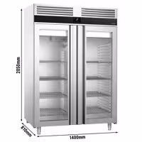 Szafa chłodnicza PREMIUM – stal nierdzewna – GN 2/1 – 1400 L – z 2 drzwiami szklanymi – z izolacją 85 mm