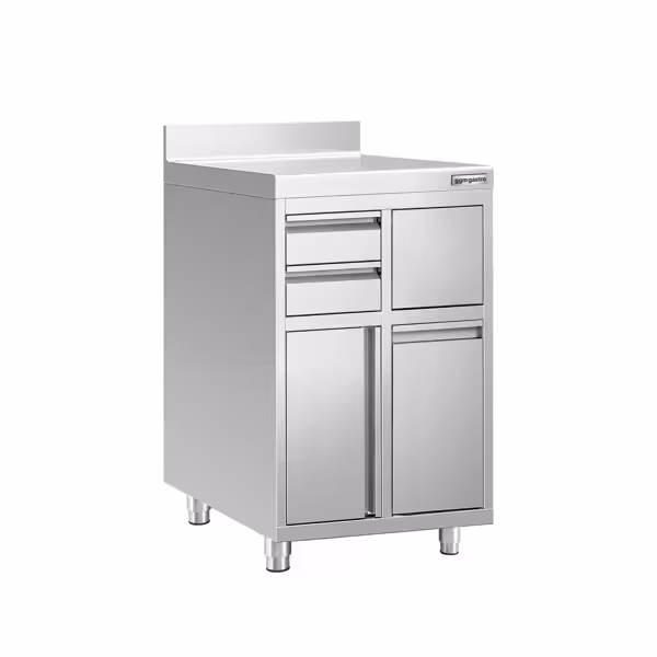 Çalışma dolabı - kahve makinesi için - 600x600 mm - 1 kanatlı kapı, 2 çekmece, çöp kutusu ve kenar çıkıntısı ile