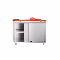 Arbetskåp i rostfritt stål PREMIUM - 1000x600 mm - med 2 skjutdörrar - inkl. skärbräda röd