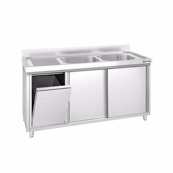 PREMIUM umivaonik – 1400 x 600 mm – s košem za smeće i dvije zdjele s desne strane
