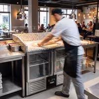 Commercial Pizza Prep Counter - Granite Top PREMIUM - 935x700mm - with 2 glass doors