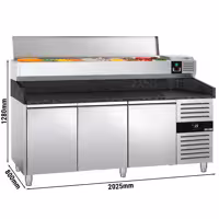 Stół chłodniczy do pizzy PREMIUM - 2025x800mm - z blatem granitowym - 3‑drzwiowy - z nadstawką chłodniczą - 10x GN 1/4