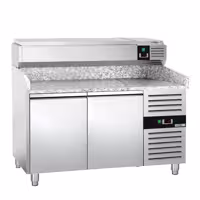 Stół chłodniczy do pizzy PREMIUM - 1500x800mm - z blatem granitowym - 2‑drzwiowy - z nadstawką chłodniczą - 7x GN 1/4