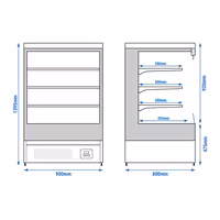 Commercial multideck display fridge - Open front - 900mm - 287L - with 3 shelves - Black