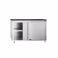 خزانة عمل من الفولاذ المقاوم للصدأ طراز PREMIUM - 1200 × 800 مم - بباب منزلق - تشمل سطح عمل من الجرانيت