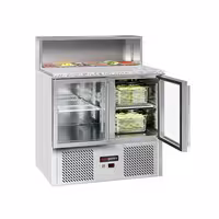 Pult za pripremu salate ECO - 903 mm - 2 staklena vrata - s ugradnim ležištem za 5x GN 1/6 i poklopac od nehrđajućeg čelika