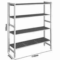 وحدة رفوف ألمنيوم - بداية - 1740x1800mm - عمق: 360 mm - 4 رفوف - الحمولة: 900 kg