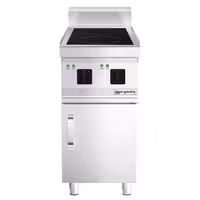 Ipari indukciós tűzhely - 700-as - főzősorba illeszthető - 400x700x1007 mm - összteljesítmény: 7,0 kW - 2 zónás - alsószekrénnyel, 1 ajtó