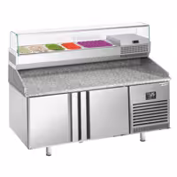 Stół chłodniczy do pizzy PREMIUM PLUS - 1738x800mm - z blatem granitowym - 2‑drzwiowy - z nadstawką chłodniczą - 6x GN 1/3