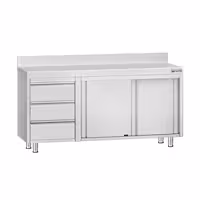 خزانة قاعدية ستانلس ستيل KOPENHAGEN ECO - 1600x600mm - أبواب منزلقة و وحدة أدراج 3 يسار - مع حاجز خلفي