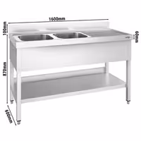 Stainless Steel Commercial Sink Unit PREMIUM - 1600x600mm - with Double Bowl Left-hand - with Undershelf
