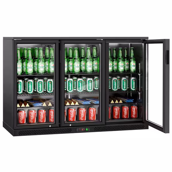 Barski hladnjak - 1350 mm - 320 l - s 3 staklena vrata - crna izvana i iznutra