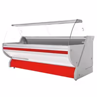 Csemegepult - 2965x1150 mm - 570 liter - statikus - hajlított frontüveges - piros - gránit munkalap