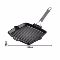 STAUB | Pure Grill Square Cast Iron Grill Pan – 24x24 cm - Black - Spout & Folding Silicone Handle