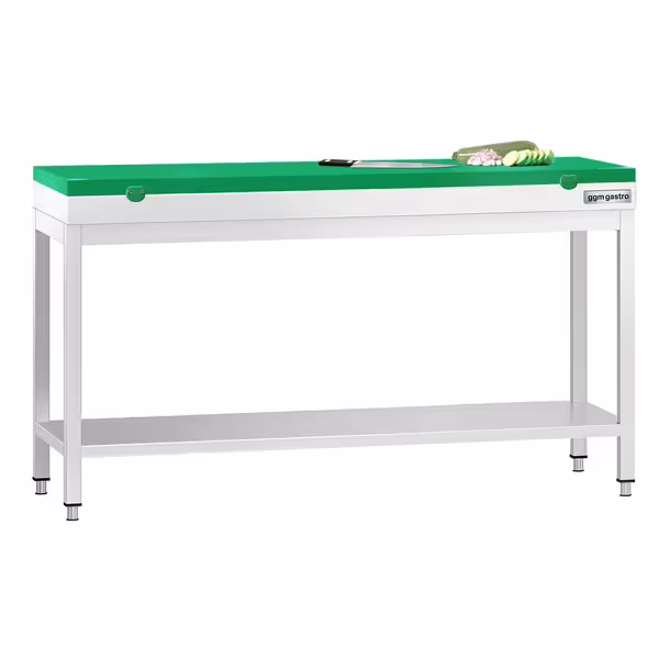 Roostevabast terasest töölaud PREMIUM - 1800x600 mm - alumise riiuliga & tugevdatud tööpinnaga - lõikelauaga roheline