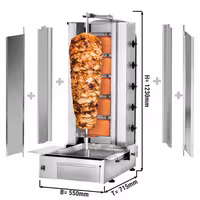 Gas Doner Kebab Grill (Shawarma/Gyros) - 5 Burner - up to 80kg - 16.25kW - incl. 2 splash guards & 2 double doors