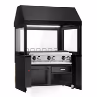 Grill à gaz TORONTO - 1500 mm - Façade en bois - plan de travail en granit noir - verre de protection thermique