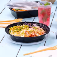 (300 pcs) Food Lidding Tray Polypropylene - 1000ml - Round - Black