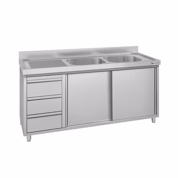ECO ormarić za sudoper – 1600 x 600 mm – s 3 ladice i 2 sudopera na desnoj strani