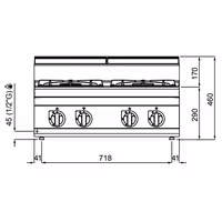 Plinsko kuhalo - Linija 700 - 800x714x460 mm - 21,5 kW - 4 plamenika - nadpultni