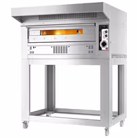Gas Deck Pizza Oven - Single Deck - Firebrick Base - 6 x Ø33cm - 230V Single Phase - Mechanical Controls - incl. Stainless steel hood & Base frame & Wheels