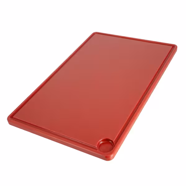 Daska za rezanje s utorom za sok HACCP - 250x400 mm - Debljina: 20 mm - polietilen (HDPE 500) - Crvena - Periva u perilici posuđa