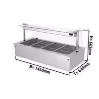 Banho-maria de encastre (drop-in) - 1500mm - 4x GN 1/1 - 2,92 kW - com protetor de vidro