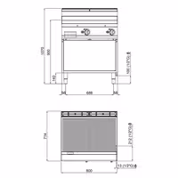Plinski roštilj - 13,8 kW - Kombinirana (glatka/rebrasta) - površina pečenja: 795x500 mm - na otvorenom ormariću - satinirana (Scotch-Brite) završna obrada