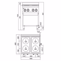 Električni štednjak - 8,0 kW - 4 ploče - samostojeći - 600x600x1.020 mm
