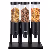 Commercial Cereal Dispenser - triple - Lever Dispense - 3 Plastic Containers - Black