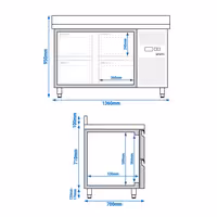 Aukstuma galds ECO - 1360x700 mm - 205 l - ar 4 atvilktnēm - Ar apmali