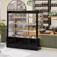 Commercial cake display fridge - 1850L - 1800mm - Double glazing - square - with 3 adjustable shelves - rear sliding doors - for patisserie - Black