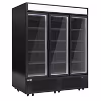 Commercial multideck display freezer - 1600mm - 891L - with 3 hinged glass doors & 15 shelves - Black