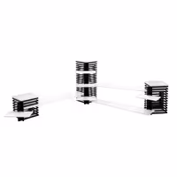 Etagere / Buffet Stand - Stainless steel frame & Plexiglas shelves - White with black columns - square - Height: 600mm - incl. 3 Melamine bowls