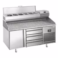 Pizzapult PREMIUM PLUS - 1490x700 mm - 1 ajtó + 3 fiók - feltéthűtővel - 6x GN 1/4 - gránit munkalappal