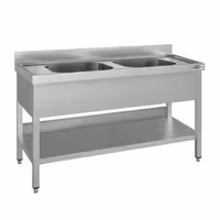 Sudoper ECO - 1400x600 mm - s donjom policom - s 2 koritima - korita sredina - inox