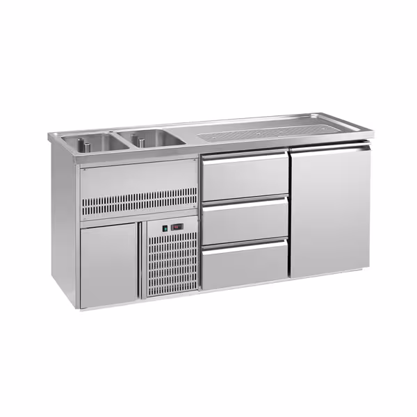 Direct Draw Beer Dispenser / Kegerator 1 Stainless Door + 3 Drawers PREMIUM – 2 sinks left - 1950×700 mm