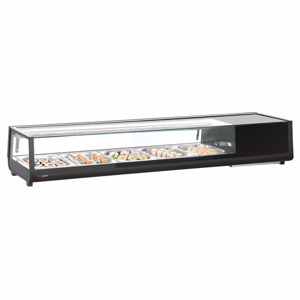 Witryna chłodnicza do sushi – 5x GN 1/2 – od 0 do +12 °C – czarna