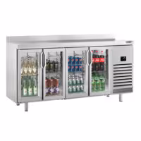 Stół chłodniczy barowy do napojów Premium PLUS – 2452 x 700 mm – z 4 drzwiami szklanymi i rantem