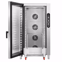 Commercial Electric Bakery Combi Oven - Manual Controls - 16x EN 600x400 - incl. Trolley, Direct steam injection, Humidity control