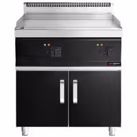 Plancha eléctrica Fry top - placa de cromo duro - 8,0 kW - Liso - Superficie de cocción: 795x535mm - con armario base 2 puertas