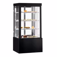 Commercial cake display fridge - 850L - 1000mm - Double glazing - square - with 3 adjustable shelves - rear sliding doors - for patisserie - Black