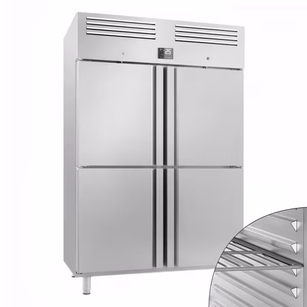 Szafa chłodnicza ze stali nierdzewnej Premium PLUS – GN 2/1 – 1240 litrów – z 4 półdrzwiami