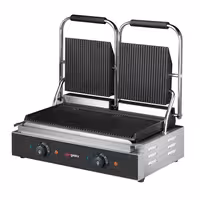 Grelhador de contacto / Grelhador Panini Profissional Duplo - 3,6kW - placas: superior e inferior estriadas - Área de grelha: 480x230mm