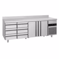 Commercial Counter Fridge PREMIUM - 2330x700mm - with 2 doors - 6 drawers - with upstand