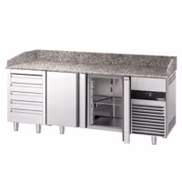 Stół chłodniczy do pizzy PREMIUM – 2100 x 800 mm – z 2 drzwiami i 5 szufladami