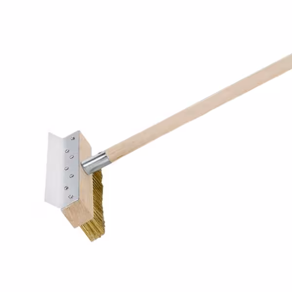 Četka za pećnicu za pizzu - 270x1002x50 mm - mesingane čekinje | s strugalicom | drvena ručka