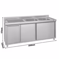 Commercial Sink Cabinet ECO - Stainless Steel – 2000 × 700 mm – with Waste Bin & Twin Right-Hand Bowls