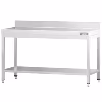 Rozsdamentes acél munkaasztal PREMIUM - 1600x700 mm - alsó polccal & hátsó peremmel