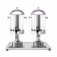 Commercial Juice Dispenser - 2x polycarbonate tanks with tap & ice inserts - 2x 7.5 Litres - Stainless steel - incl. drip tray & ice inserts